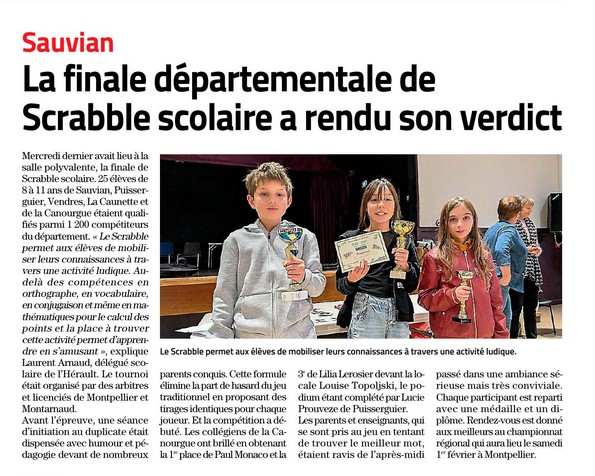Article du midi libre paru dans l'édition de Béziers (commune de Sauvian) 